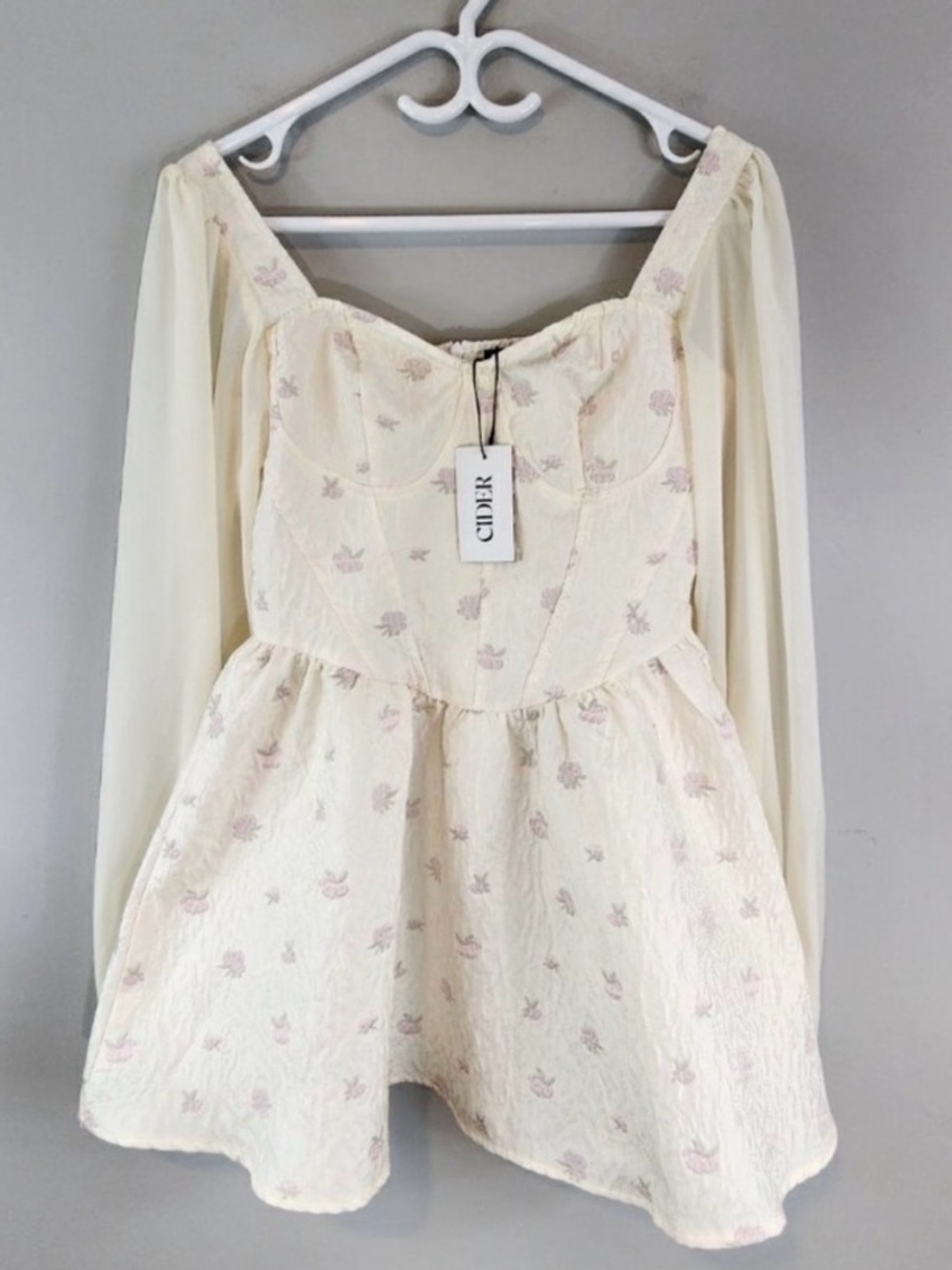 CIDER Sweetheart Floral Lace Cottagecore Babydoll Mini Dress Size S NWT - Picture 2 of 8